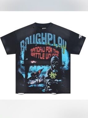 Black 'Roughplay' Graphic Short-Sleeve Tee with Blue & Red Artwork